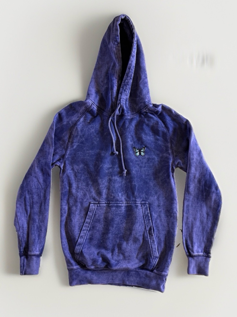 Dalix XS Purple Acid Wash Hoodie Embroidered Butterfly Pullover 100% Cotton